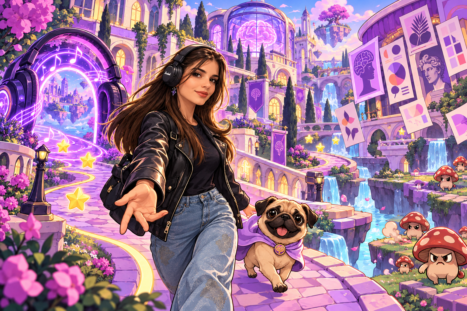 Dasha in a purple neurodesign game world